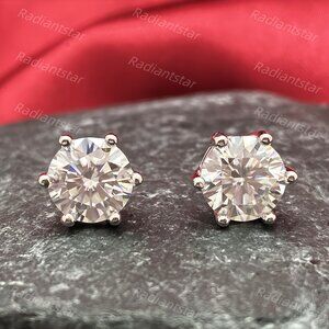 NEW Certified 2ct. t.w. Moissanite 6 Prong Solitaire Stud Earrings